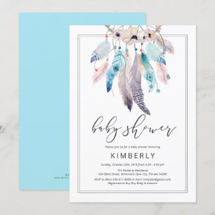 Invitación Moderno Boho Baby Shower Dreamcatcher Floral Triba