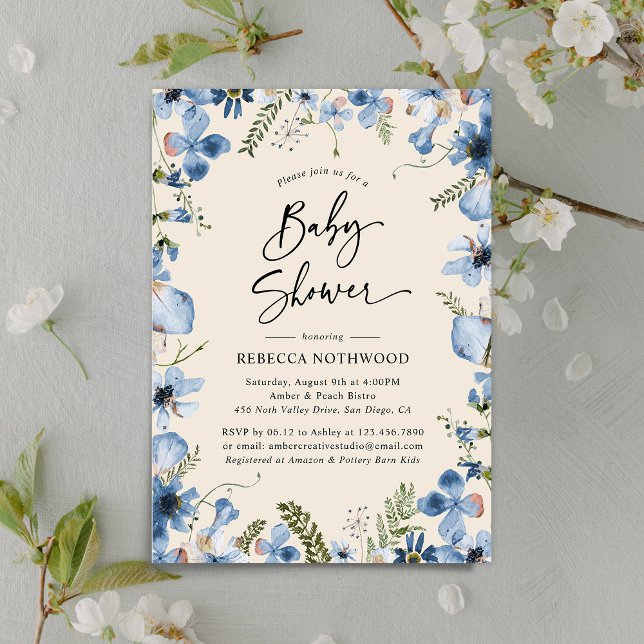 Invitación Moderno Boho Beige Dusty Blue Boy Baby Shower (Subido por el creador)