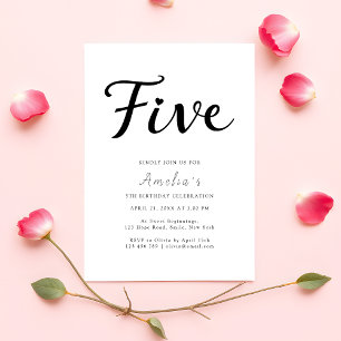 Invitación Moderno Boho Black Script Simple 5º cumpleaños