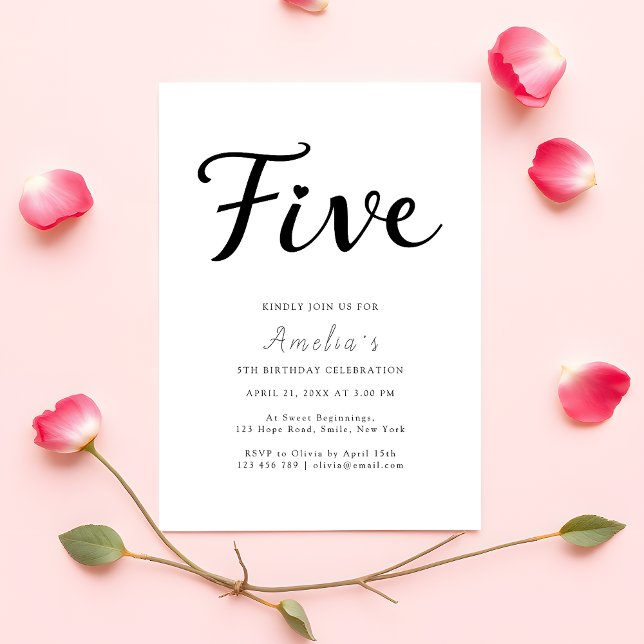 Invitación Moderno Boho Black Script Simple 5º cumpleaños (Subido por el creador)