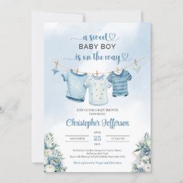Invitación Moderno Boho Boy Baby Shower Nursery Clothes
