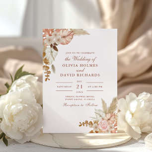 Invitación Moderno Boho Chic Floral Pasto de Pampas Boda