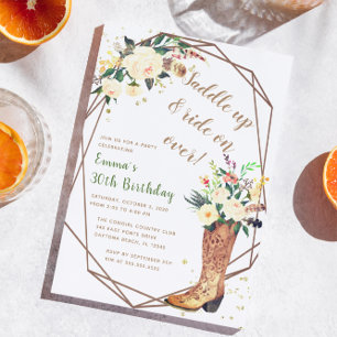 Invitación Moderno Boho Cowgirl Floral Boots Fiesta de cumple