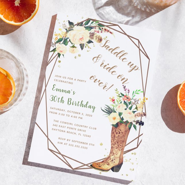 Invitación Moderno Boho Cowgirl Floral Boots Fiesta de cumple (Subido por el creador)