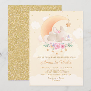 Invitación Moderno Boho Cute Watercolor Bunny Chica Baby Show