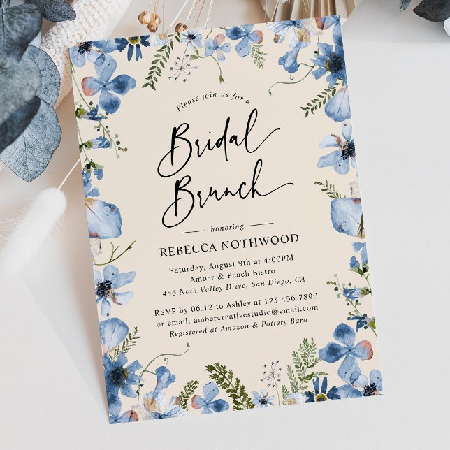 Invitación Moderno Boho Dusty Blue Floral Bridal Brunch Ducha (Subido por el creador)