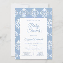 Moderno Boho Dusty Blue White Baby Shower