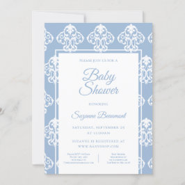 Invitación Moderno Boho Dusty Blue White Baby Shower