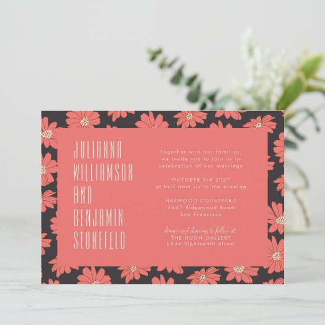 Invitación Moderno Boho Elegant Red Floral Boda (Anverso de pie)