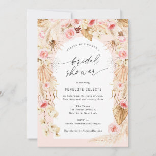 Invitación Moderno Boho Floral Arch pampas césped novia Ducha