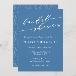 Invitación Moderno Boho Floral Art Blue Script Ducha Nupcial