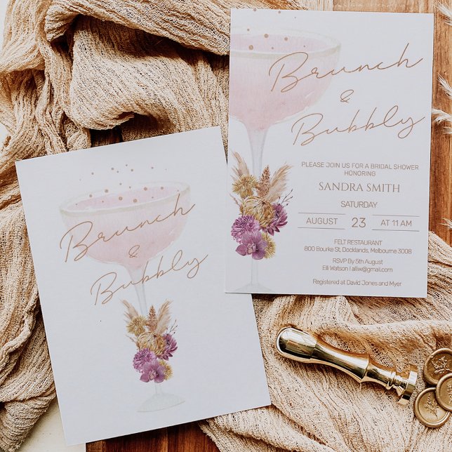 Invitación Moderno Boho Floral Brunch Bubbly Bridal Shower (Subido por el creador)