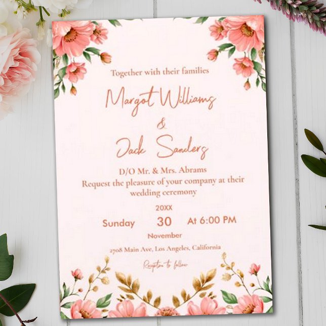 Invitación Moderno Boho Floral Dusty Peach Ivory Boda (Subido por el creador)