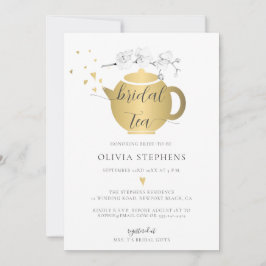 Invitación Moderno Boho Gold Hearts Orchids Floral Bridal Tea