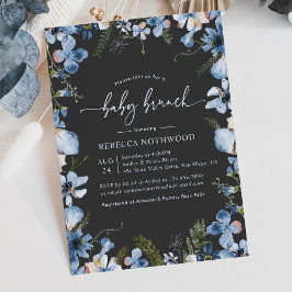 Invitación Moderno Boho Gray Blue Floral Baby Brunch Ducha