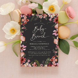 Invitación Moderno Boho Gris Wildflowers Baby Brunch Shower