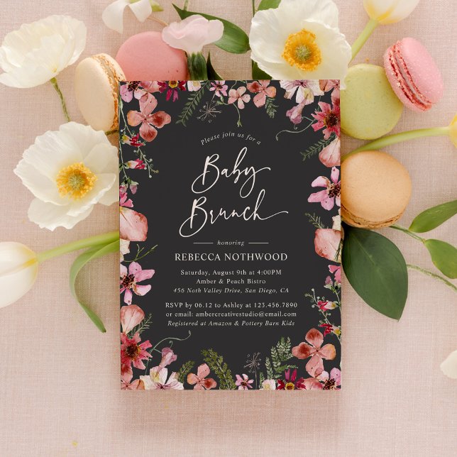 Invitación Moderno Boho Gris Wildflowers Baby Brunch Shower (Subido por el creador)