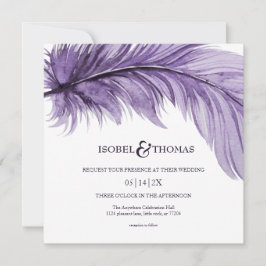Invitación Moderno Boho morado Feather Whimsical Boda