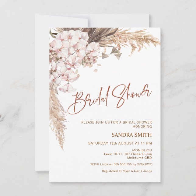 Invitación Moderno Boho Orchard Pampas Ducha nupcial (Anverso)