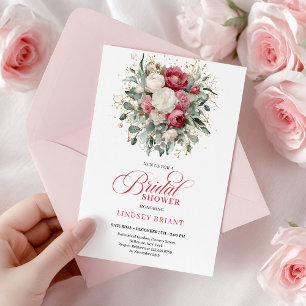 Invitación Moderno Boho Rojo Rubor Verde Dorado Bridal Shower