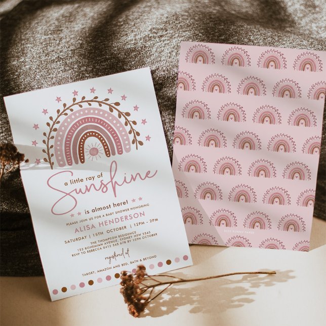 Invitación Moderno Boho rosa arcoiris Sunshine Chica Baby Sho (Subido por el creador)