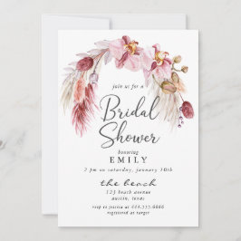 Invitación Moderno Boho Rosa Pampas Floral Bridal Shower
