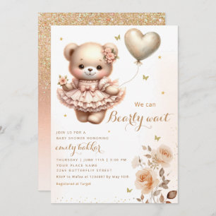 Invitación Moderno Boho Teddy Bear Balloon Chica Baby Shower