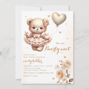 Invitación Moderno Boho Teddy Bear Balloon Chica Baby Shower