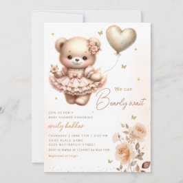 Invitación Moderno Boho Teddy Bear Balloon Chica Baby Shower