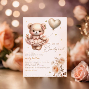 Invitación Moderno Boho Teddy Bear Balloon Chica Baby Shower