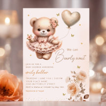 Moderno Boho Teddy Bear Balloon Chica Baby Shower