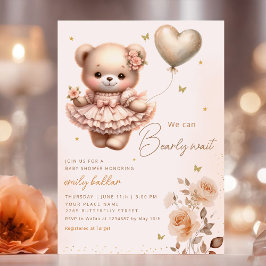 Invitación Moderno Boho Teddy Bear Balloon Chica Baby Shower