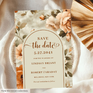Invitación Moderno Boho Terracota Floral Olivo Guardar la Fec