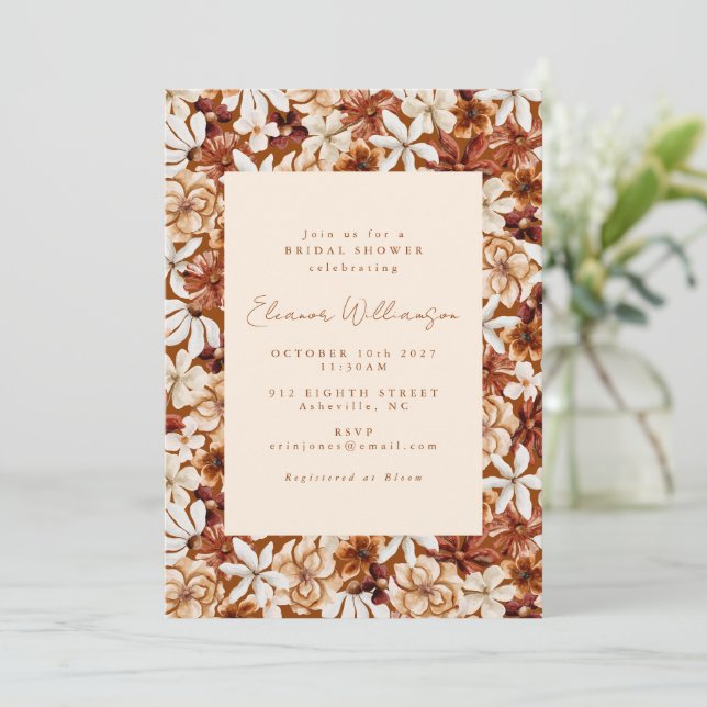 Invitación Moderno Boho Terracota Flores Silvestres Despedida (Anverso de pie)