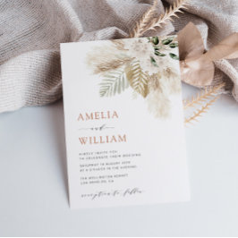 Invitación moderno boho verde pampas césped boda de código QR