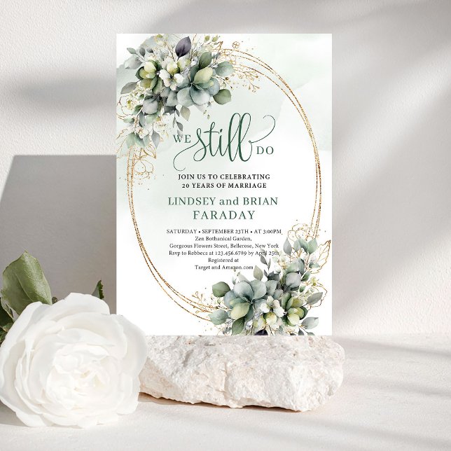 Invitación Moderno Boho Verde y Dorado Aún Nos Casamos (Modern Boho Green and Gold We Still Do Invite)