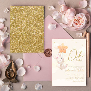 Invitación Moderno Boho Watercolor Cute Bunny Chica Baby Show