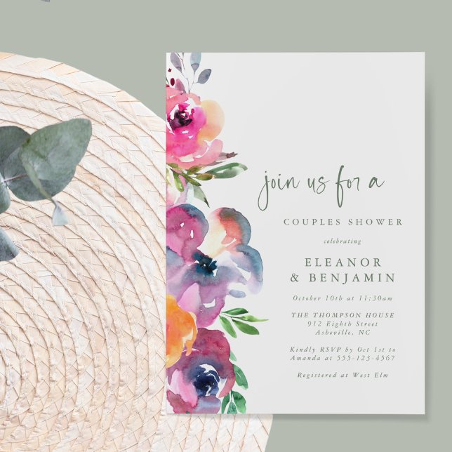 Invitación Moderno Boho Watercolor Flor Ducha Parejas (Subido por el creador)
