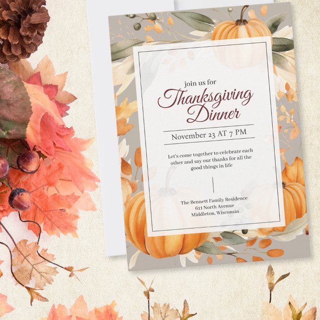 Invitación Moderno Boho Watercolor Naranja Calabaza Acción de (Subido por el creador)