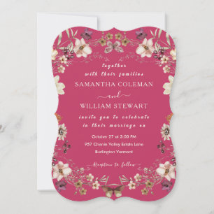 Invitación Moderno Boho Wildflower Elegante Boda Hot Pink
