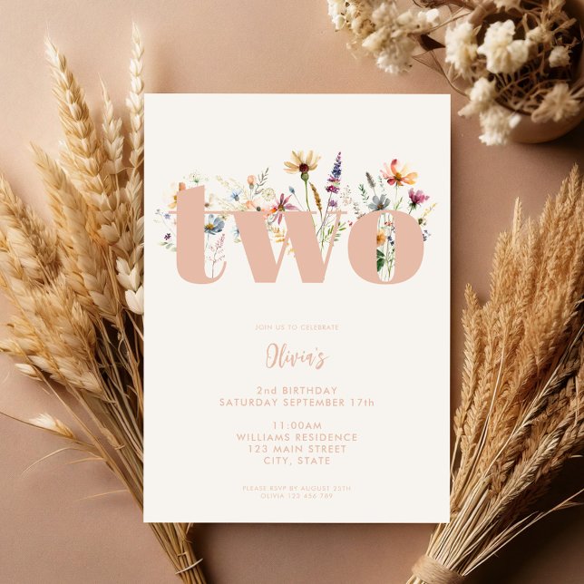 Invitación Moderno Boho Wildflower Segundo cumpleaños (Subido por el creador)