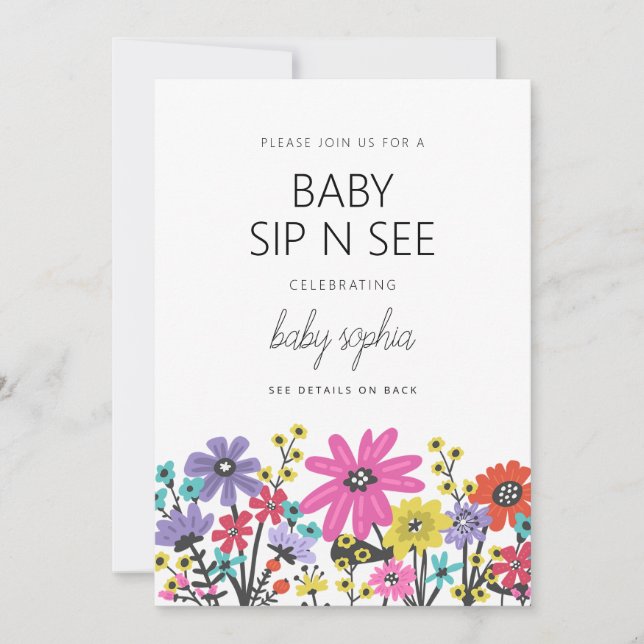 Invitación Moderno Boho Wildflowers Baby Sip Y See (Anverso)