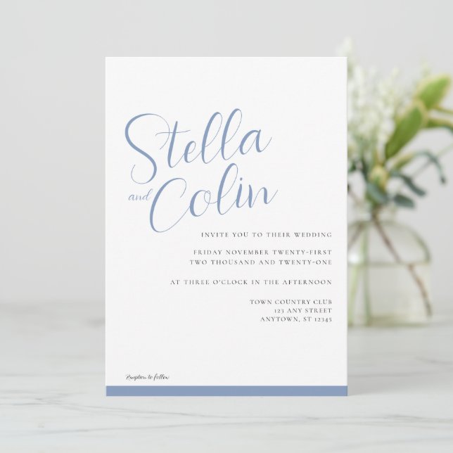 Invitación Moderno borde elegante simple Boda azul turbio (Anverso de pie)