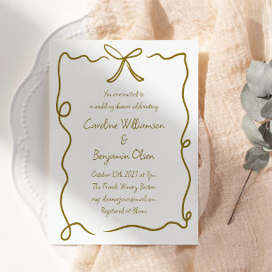 Invitación Moderno Bow Borde Oro Ducha de Boda manuscrita