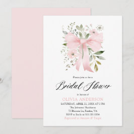Invitación Moderno Bow Rosa Coquette Floral Bridal Ducha