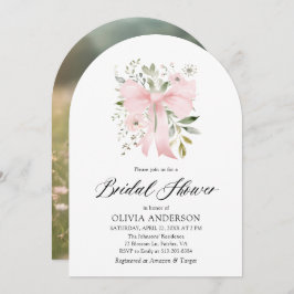 Invitación Moderno Bow Rosa Coquette Floral Bridal Ducha