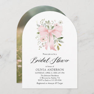 Invitación Moderno Bow Rosa Coquette Floral Bridal Ducha