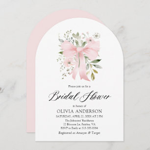 Invitación Moderno Bow Rosa Coquette Floral Bridal Ducha