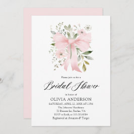 Invitación Moderno Bow Rosa Coquette Floral Bridal Ducha