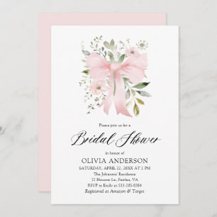 Invitación Moderno Bow Rosa Coquette Floral Bridal Ducha